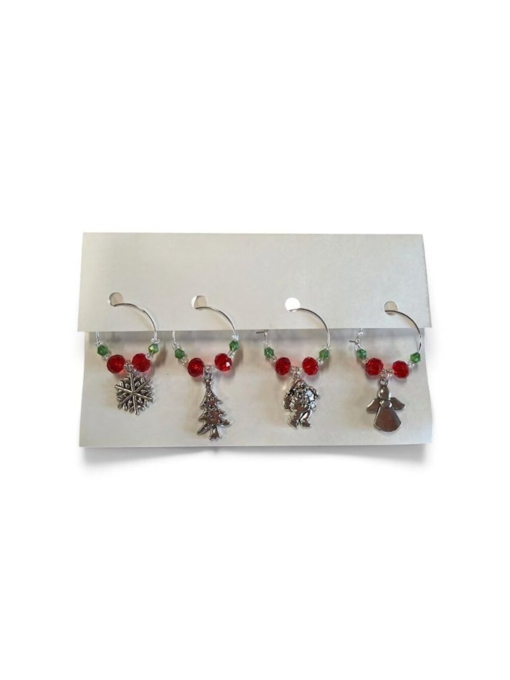 Christmas Wine Glass Charms Set Of 4 With Festive Beads & Silver Holiday Charms